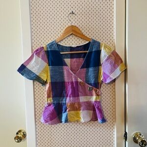 Gilli Multicolor Vibrant Cotton Wrap Blouse Small